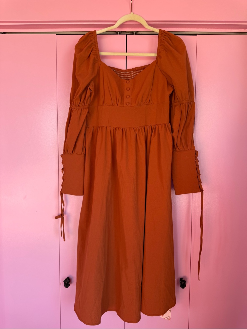 SHEIN MOD Terracotta Rust Cottagecore Milkmaid Midi Dress Size L NWT